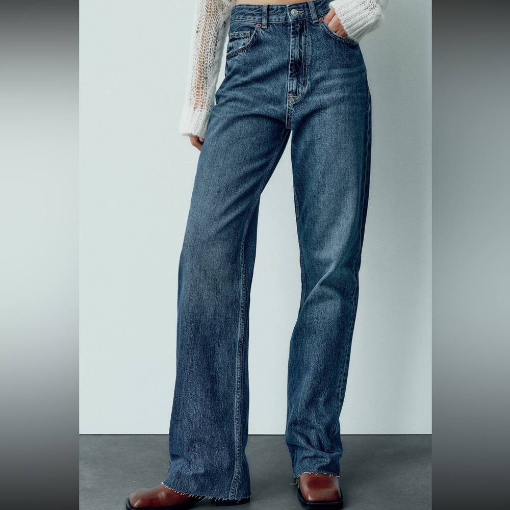 ZARA High Rise Wide Leg Jeans - Dark Wash